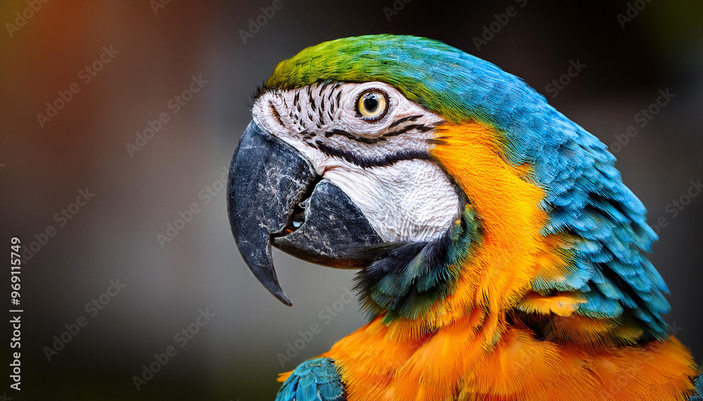 Close-Up of a Colorful Parrot, Showcasing Its Vibrant Feathers and Exotic Appeal Close-Up of a Colorful Parrot, Showcasing Its Vibrant Feathers and Exotic Appeal