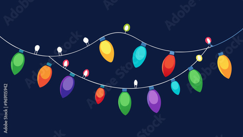 Colorful Christmas lights garland on a dark background for festive decoration