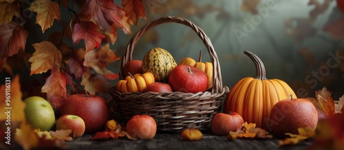 Pumpkins apples and autumn ...