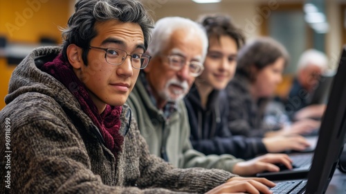 Young Man Typing on Laptop.