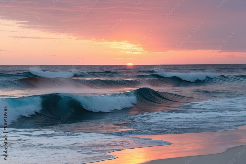 Sunset Sparkles Over Rolling Waves on a Clear White Backdrop Sunset Sparkles Over Rolling Waves on a Clear White Backdrop