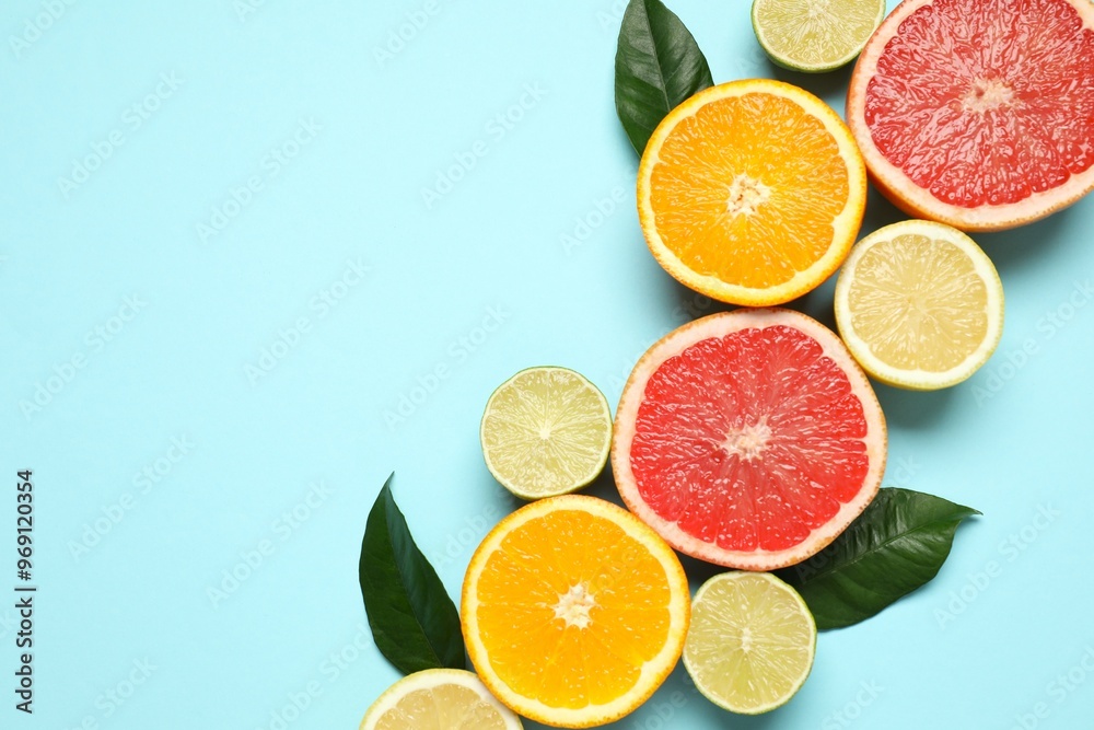 Tropical fruits on color background. Summer concept. Flat lay, top view, copy space Tropical fruits on color background. Summer concept. Flat lay, top view, copy space