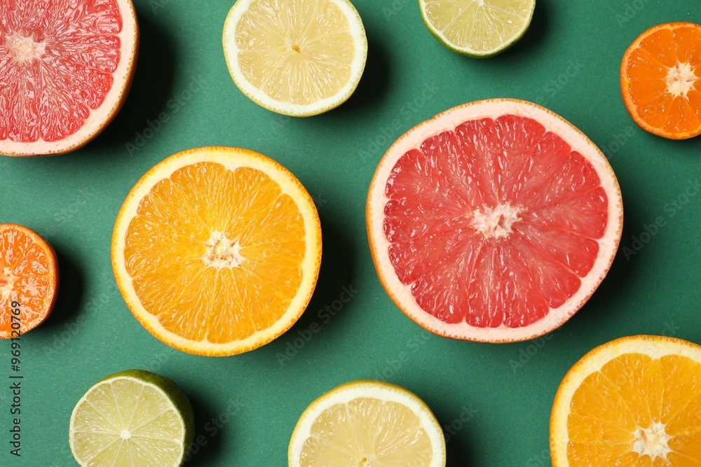 Tropical fruits on color background. Summer concept. Flat lay, top view, copy space Tropical fruits on color background. Summer concept. Flat lay, top view, copy space