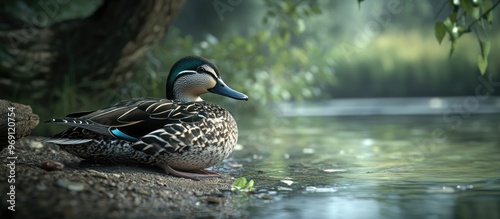 A spot billed duck is resti...