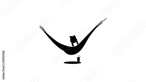 man in hammock reading book, passive rest, black isolated silhouette