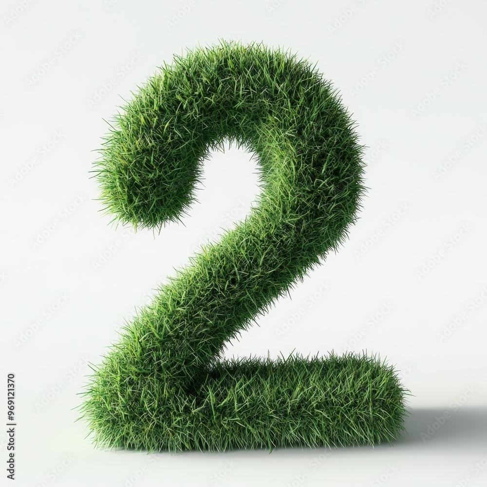 3D number 2 with grass texture realistic modern design, soft lighting, white background 3D number 2 with grass texture realistic modern design, soft lighting, white background