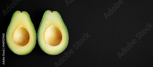 Halved avocado on a black b...