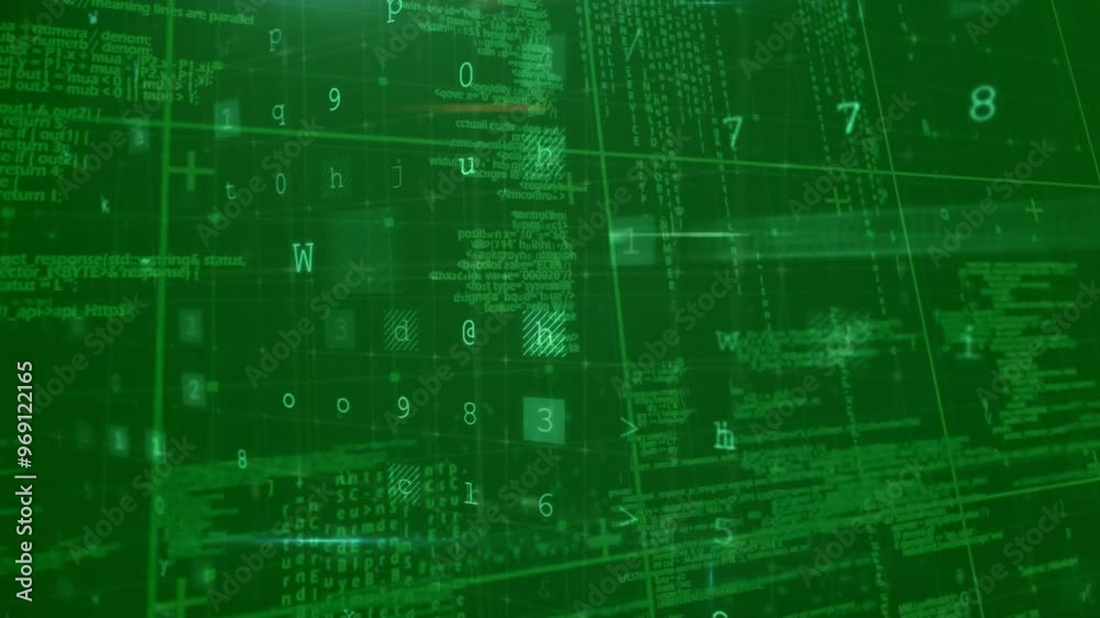 Animation of data processing with cyberattack warning on green background Animation of data processing with cyberattack warning on green background