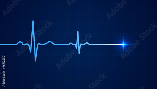Heart beat pulse electrocardiogram rhythm on blue background