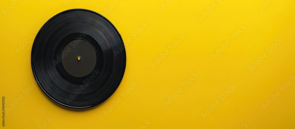 LP vinyl record disc with copy space on a yellow background Concept of vintage love songs LP vinyl record disc with copy space on a yellow background Concept of vintage love songs