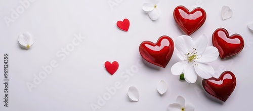 Hearts and a white flower s...