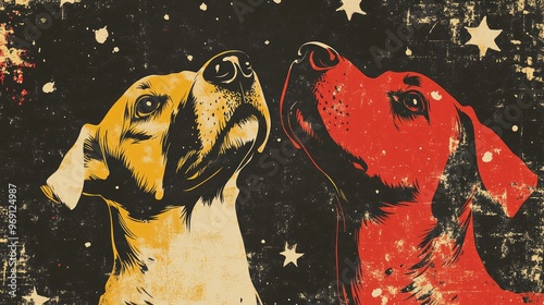 Playful Canines Celebrating the Holidays in Retro Style photo