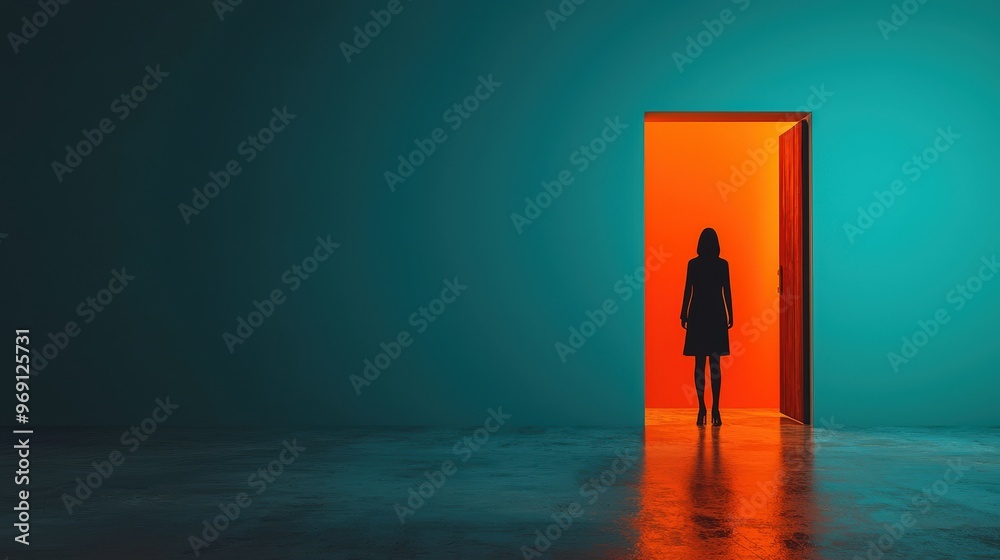 Obraz premium Mysterious shadowy figure standing in a doorway.