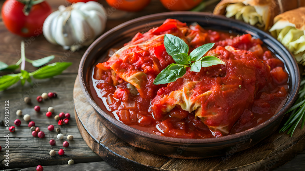 Stuffed Cabbage Rolls With Tomato Sauce. Stuffed Cabbage Rolls With Tomato Sauce.
