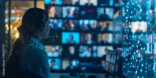 Virtual Meeting, Digital Collaboration, Online Conference, Remote Communication, Video Connection, Virtual Interaction, Screen Networking, Global Connection, Digital Workspace, Remote Work.