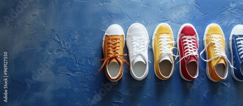 A row of four pairs of tren...