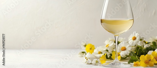 A glass of white wine besid...