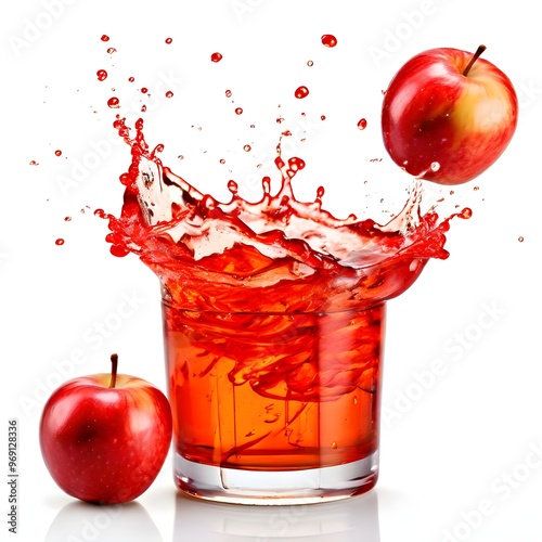 Splashing Glass Of Apple Juice With Apples