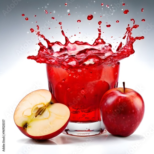 Splashing Glass Of Apple Juice With Apples	
