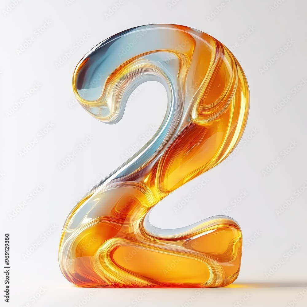 3D number 2 with glass texture realistic modern design, soft lighting, white background 3D number 2 with glass texture realistic modern design, soft lighting, white background