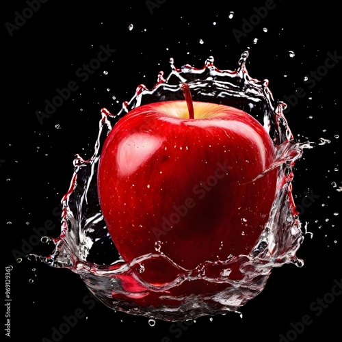 A Red Apple With Splash Of Apple Juice