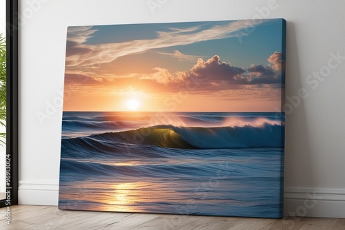 Enchanting Ocean Sunset on Pristine White Canvas