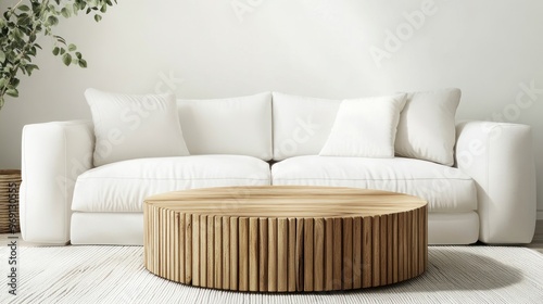 White Sofa and Wooden Coffee Table