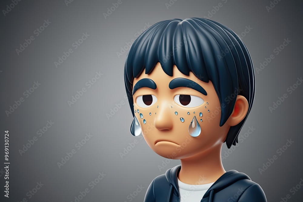3D Sad Face Emoticon with Sweat Drop Signifying Overwhelm and Emotion 3D Sad Face Emoticon with Sweat Drop Signifying Overwhelm and Emotion