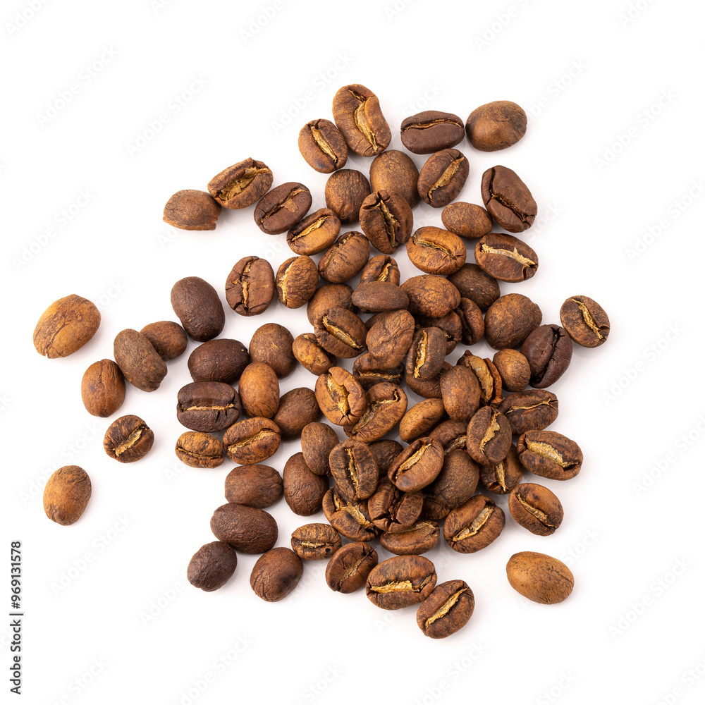 Roasted coffee beans isolated on a white background Roasted coffee beans isolated on a white background