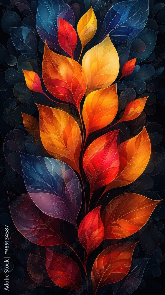 Fototapeta premium leafs on a black background, abstract background, art, wallpaper, backgrounds