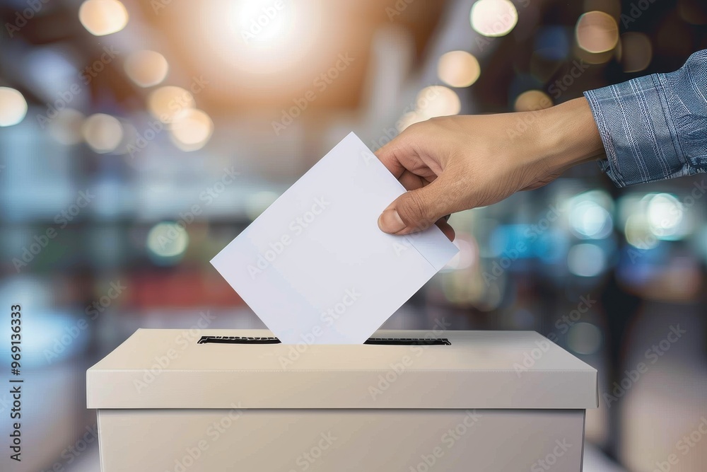 Detailed View of a Hand Depositing a Ballot into a Voting Box Detailed View of a Hand Depositing a Ballot into a Voting Box