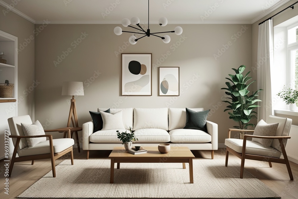 Scandinavian Family Room 3D Design with Cream Sofa Oak Coffee Table and Minimalist Decor in Bright Natural Light Scandinavian Family Room 3D Design with Cream Sofa Oak Coffee Table and Minimalist Decor in Bright Natural Light