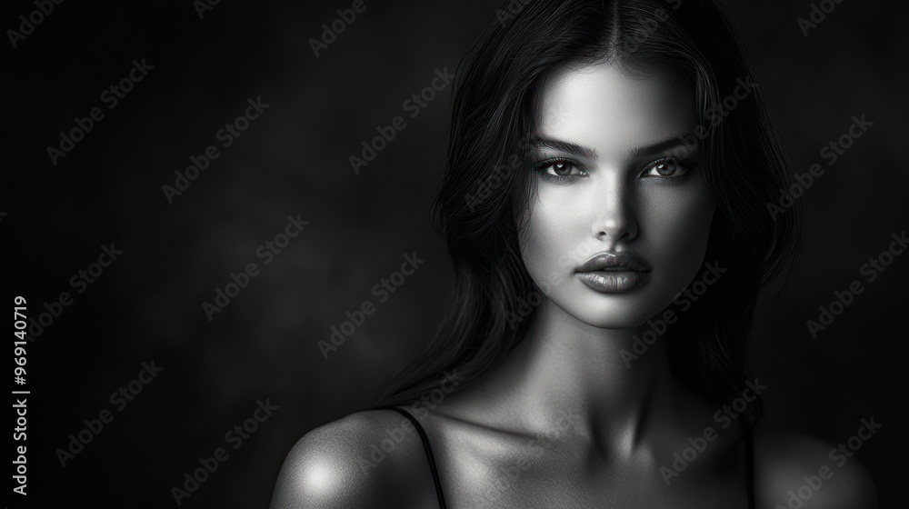 A monochromatic portrait of a woman with striking features and a soft background. A monochromatic portrait of a woman with striking features and a soft background.