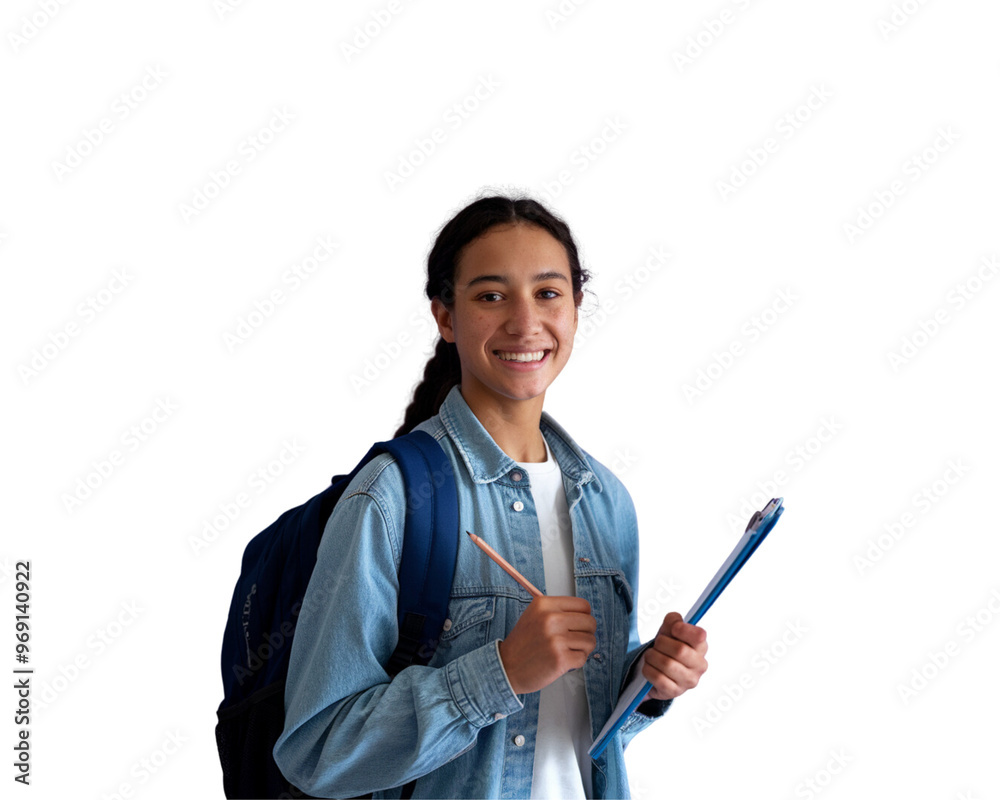 Happy student holding notebook and pencil in a casual setting Happy student holding notebook and pencil in a casual setting