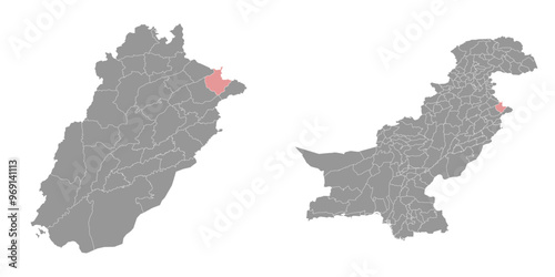 Sialkot district map, administrative division of Pakistan. Vector illustration.