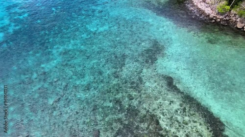 Aerial View of Coastal Rocks in Shallow Sea Water – Low Altitude Stock Footage