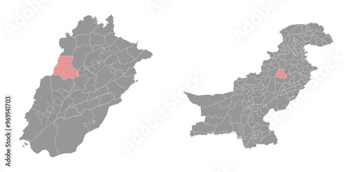 Bhakkar district map, administrative division of Pakistan. Vector illustration.