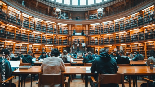 Students studying in a university library