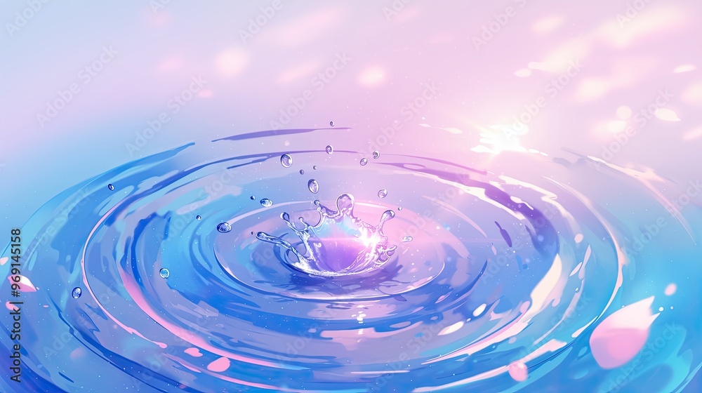 Stylized anime water droplet with soft pastel hues and dynamic splash effects Stylized anime water droplet with soft pastel hues and dynamic splash effects
