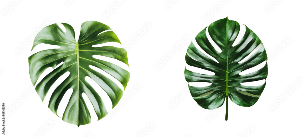 Set of Tropical Leaf Flat Lay with Empty Space in the Middle - Top View, Aesthetic Mockup Isolated on Transparent Background