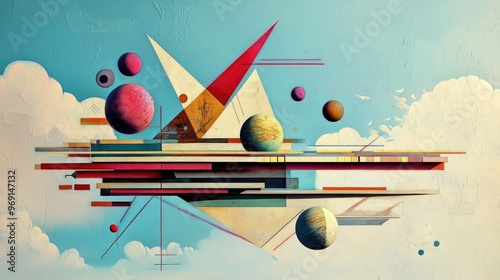 Surreal floating geometric primitives by Wassily Kandinsky