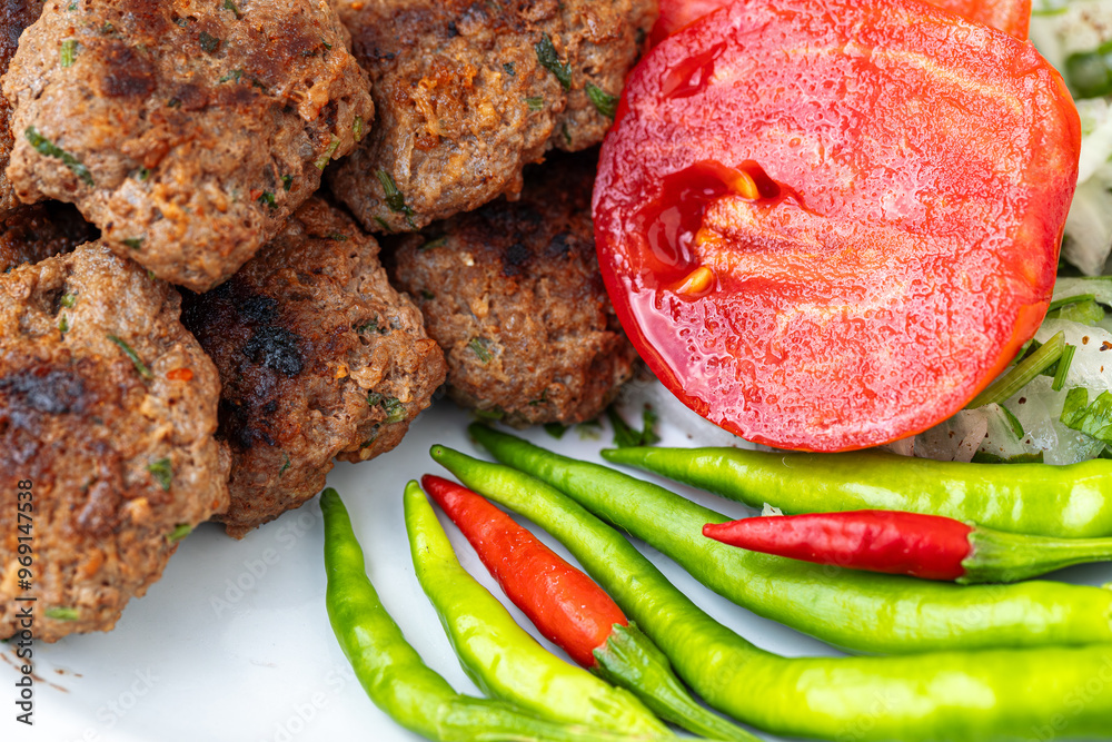 The famous Milas meatballs are made with tomatoes, onions, red and green peppers.