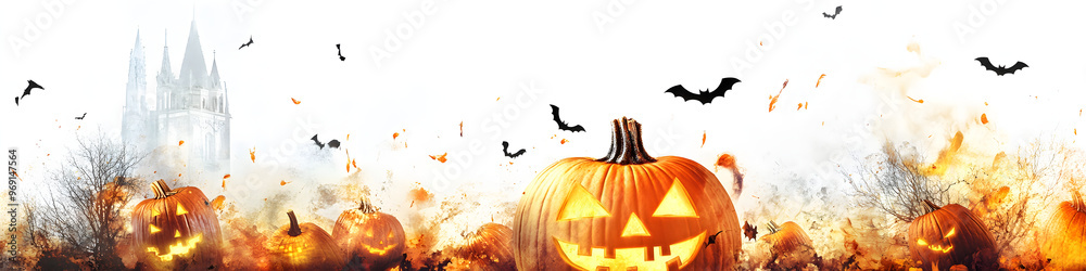 Fototapeta premium aquarelle halloween pumpkin banner with white copy space, ai generated