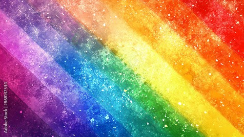 Colorful rainbow background, dreamy enchanting sky with clouds and lines.