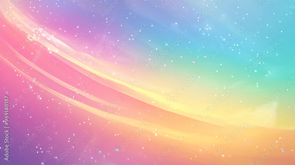 Obraz premium Colorful rainbow background, dreamy enchanting sky with clouds and lines.