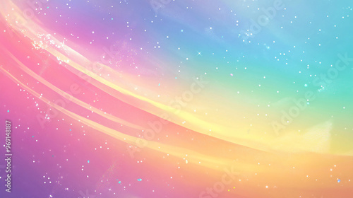 Colorful rainbow background, dreamy enchanting sky with clouds and lines.