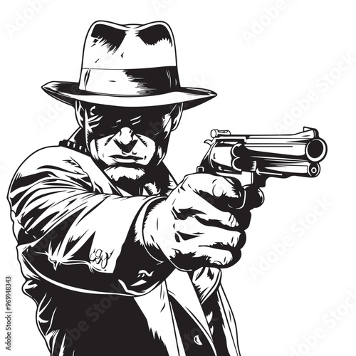 Member mafia Stock Vector Images.  Member mafia action with gun Stock Vector Images isolated on white background