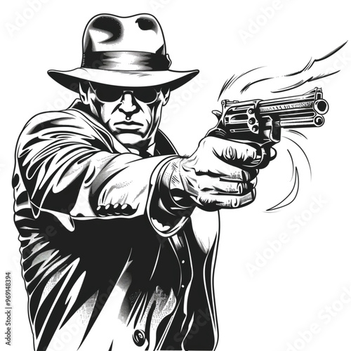 Member mafia Stock Vector Images.  Member mafia action with gun Stock Vector Images isolated on white background