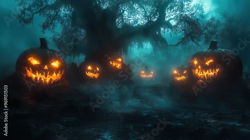 Spooky Halloween background featuring lanterns bats glowing moonlight wallpaper photo