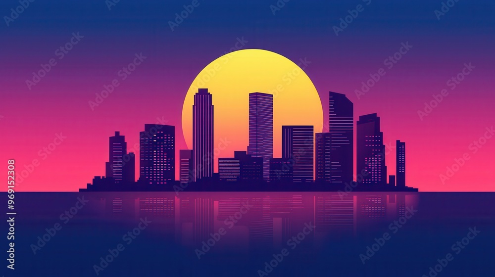 Obraz premium Vibrant Sunrise Over Modern Cityscape Symbolizing New Beginnings and Fresh Starts